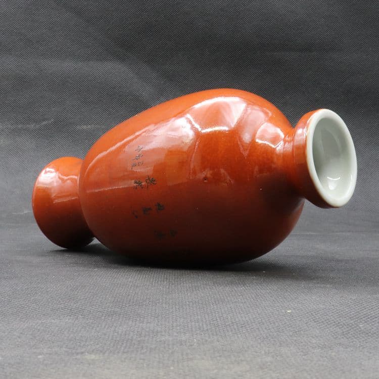 紅釉蒔絵花鳥観音瓶一対 景徳鎮 陶磁器 装飾品 現代工芸品美術品 置物