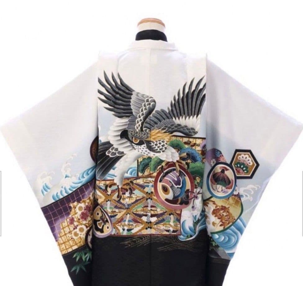 七五三　フルセット　5歳　男の子　羽織袴　白　白地　5才７才　着物　雪駄付き