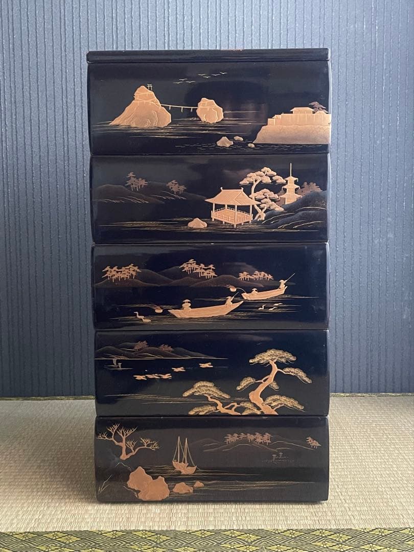 輪島塗　重箱　五段重箱　アンティーク　昭和50年　木箱付