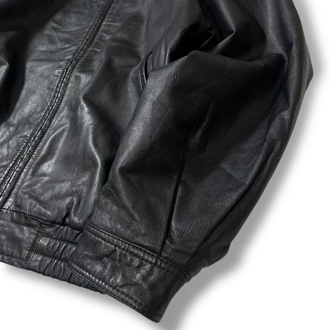 90s ノーカラー ショート丈 本革 リアルレザー ボンバー ブルゾンジャケット