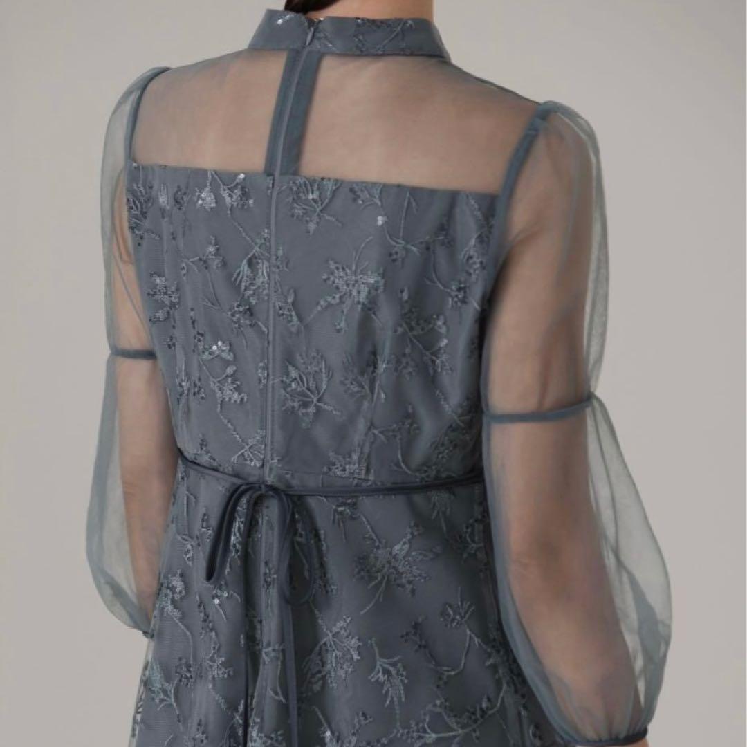 レジャ 花柄レーススパンコールハートカットドレス ロングワンピース M ブルー