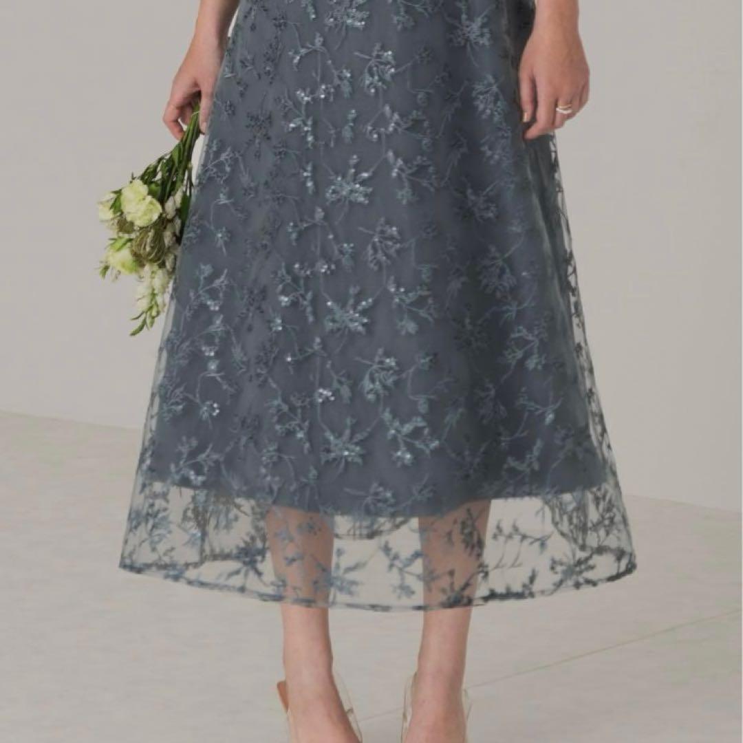 レジャ 花柄レーススパンコールハートカットドレス ロングワンピース M ブルー