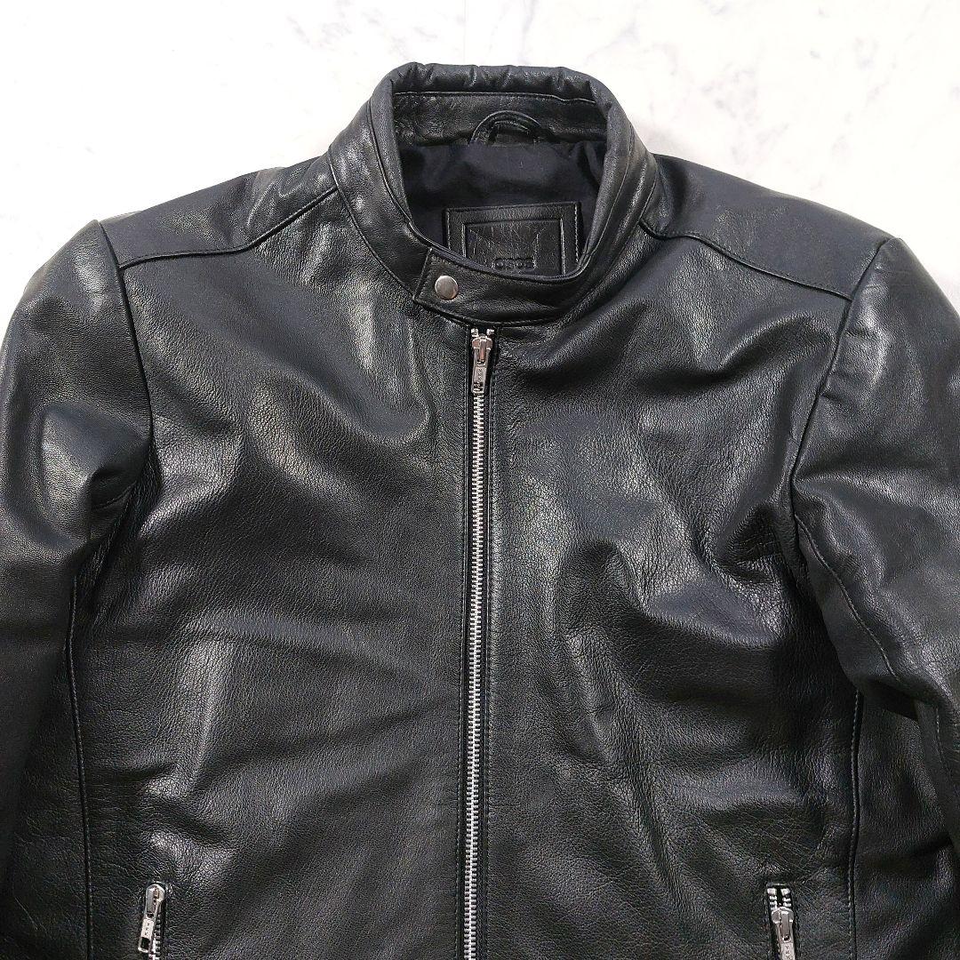 エイソス  本革 シングルライダースジャケット S相当 黒