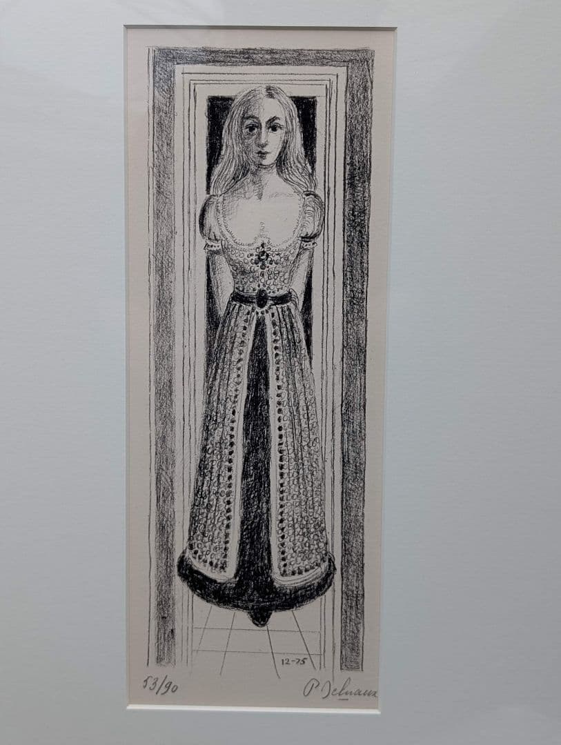 Paul Delvaux ポール・デルヴォー 石版画 「着衣のナイス」【額縁付】