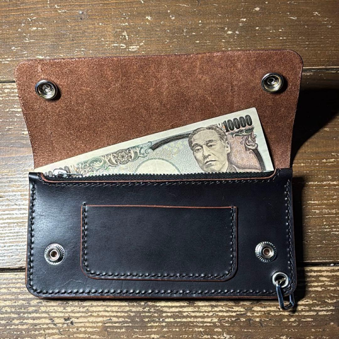 二段階右折様 茶芯ハンドメイドトラッカーウォレット