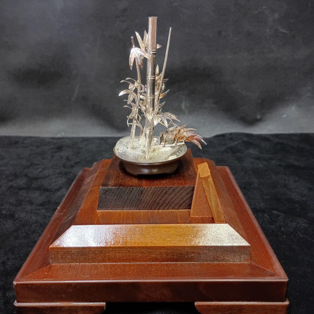 純銀製 竹 彫刻 光則作 ガラスケース付き 置物 竹盆栽