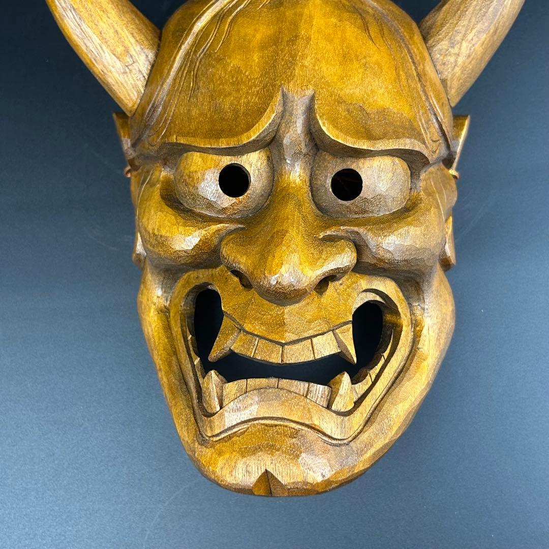 木製 鬼の面 角付き 能面　般若の面