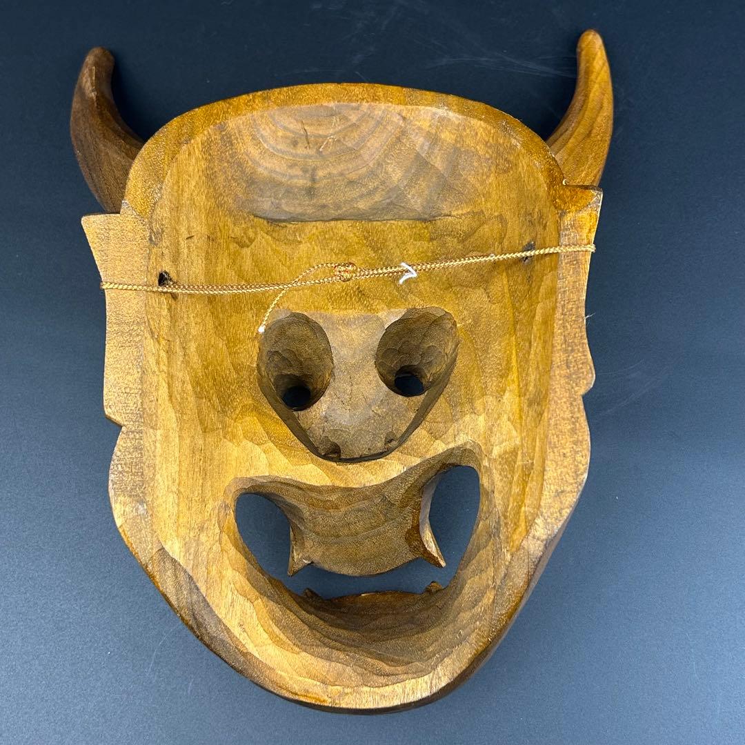 木製 鬼の面 角付き 能面　般若の面