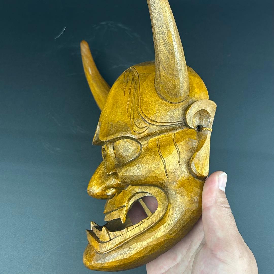 木製 鬼の面 角付き 能面　般若の面