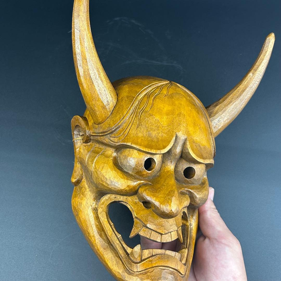 木製 鬼の面 角付き 能面　般若の面