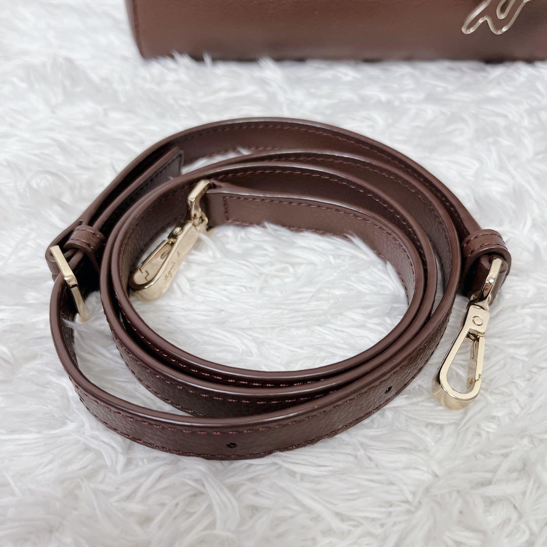 アニエスベー 2way レザーショルダーバッグ　ブラウン　チャーム ポーチ付