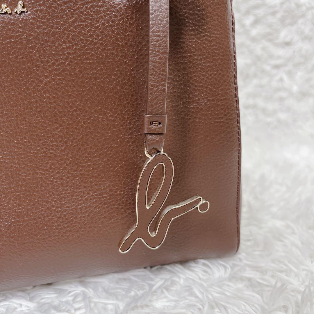 アニエスベー 2way レザーショルダーバッグ　ブラウン　チャーム ポーチ付