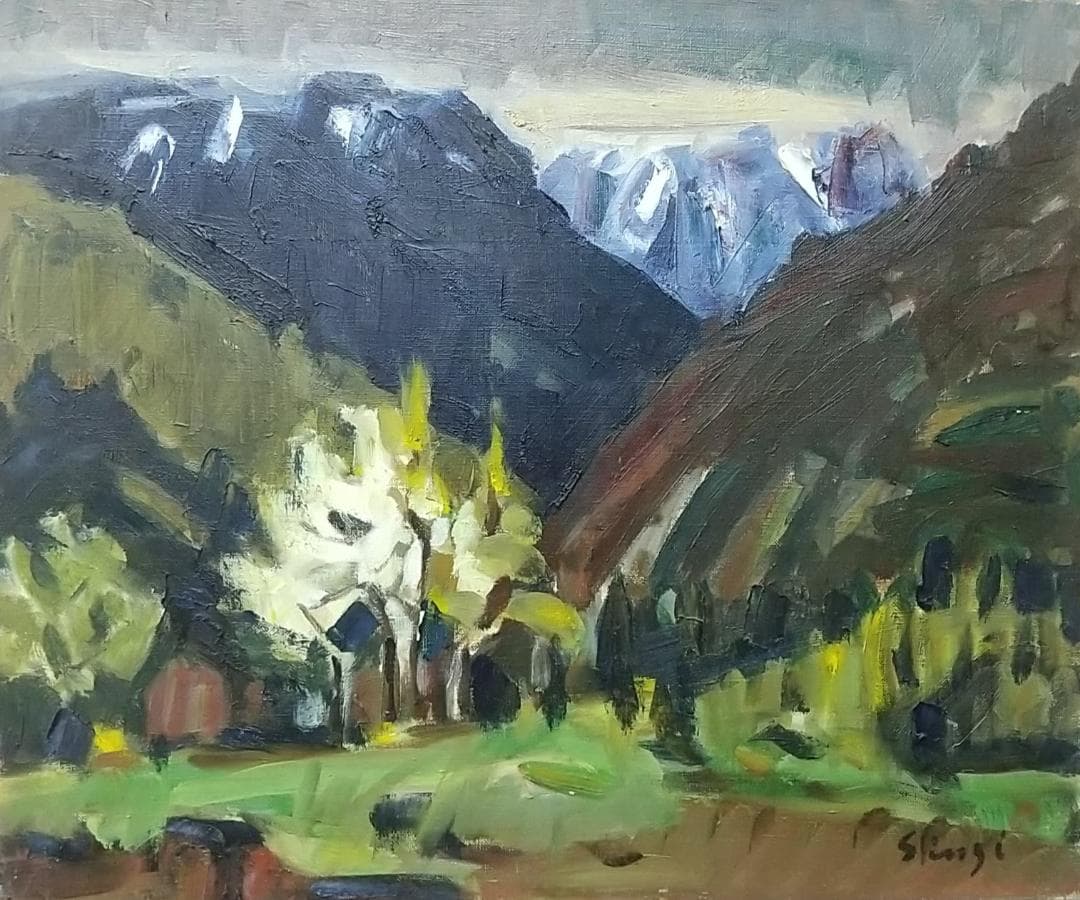 「谷川の残雪」1962 F8 絵画 油絵 油彩画 風景画 アート 谷川岳