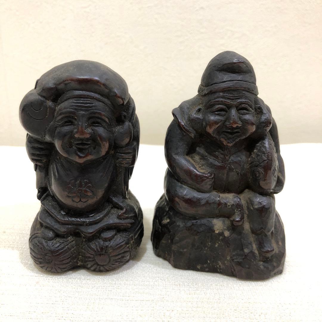 大黒様 恵比寿様 神様 木彫 置物 古美術 アンティーク 昭和 大正 レトロ