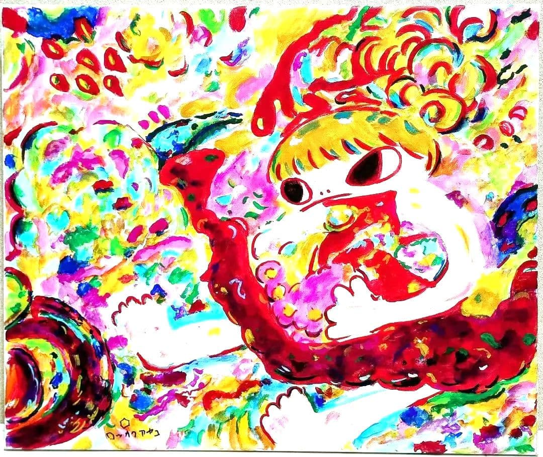 【SALE】［F8号］ロッカクアヤコ/肉筆/手描き/表裏サイン有/アクリル/油彩