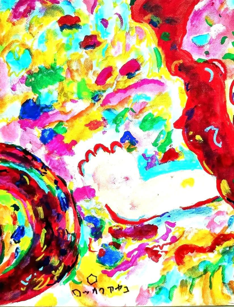 【SALE】［F8号］ロッカクアヤコ/肉筆/手描き/表裏サイン有/アクリル/油彩