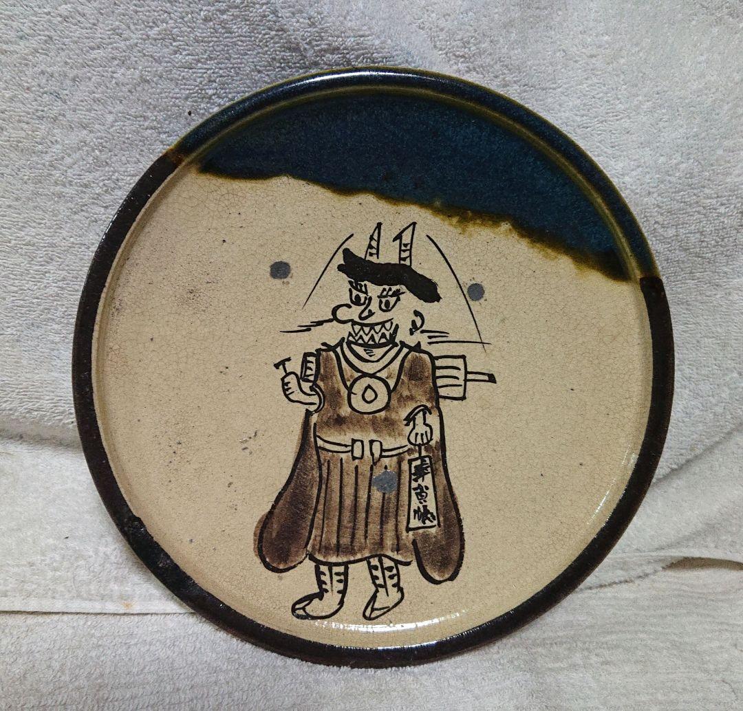 行灯皿陶器製 手描きキャラクター皿T169