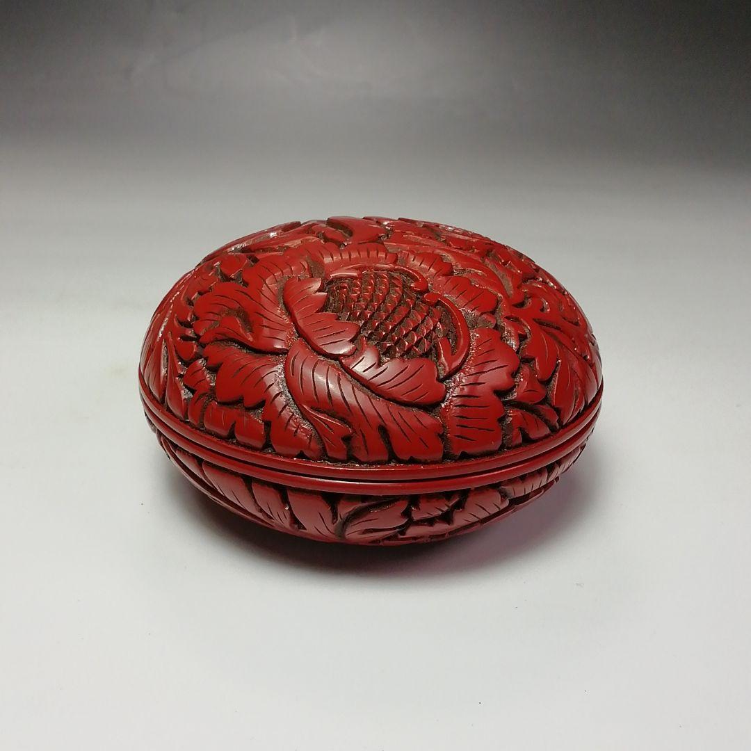 Ｓ５５８　香合　『堆朱　牡丹絵　香合』『三野原晃一作』　共箱　茶道具