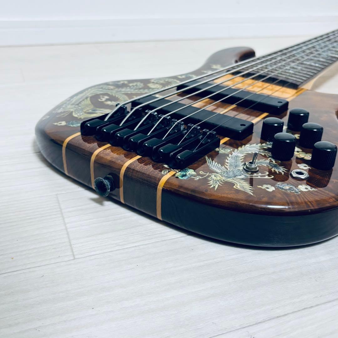 稀少【7弦ベース】美麗インレイ龍モチーフ 7弦　音出しOK トラス調整余裕あり