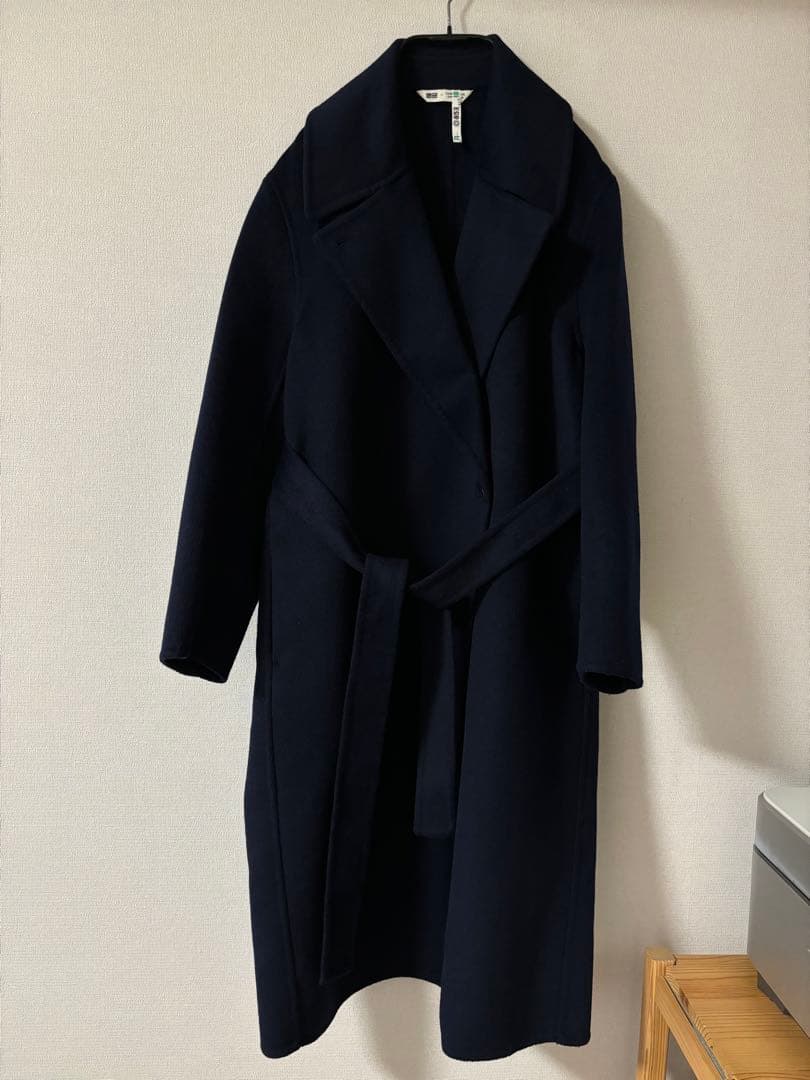 美品★UNIQLO★コトニエコラボ　ネイビー チェスターコート ベルト付き