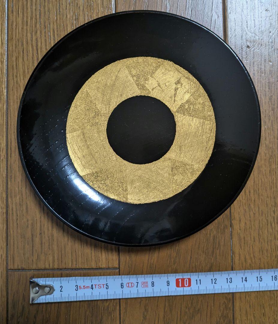 【未使用】野田行作 漆器 金箔文黒蛇の目銘々皿　5セット