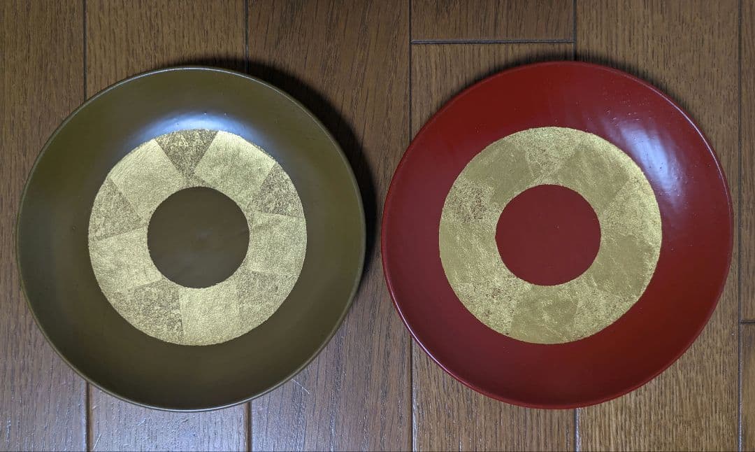 【未使用】野田行作 漆器 金箔文黒蛇の目銘々皿　5セット