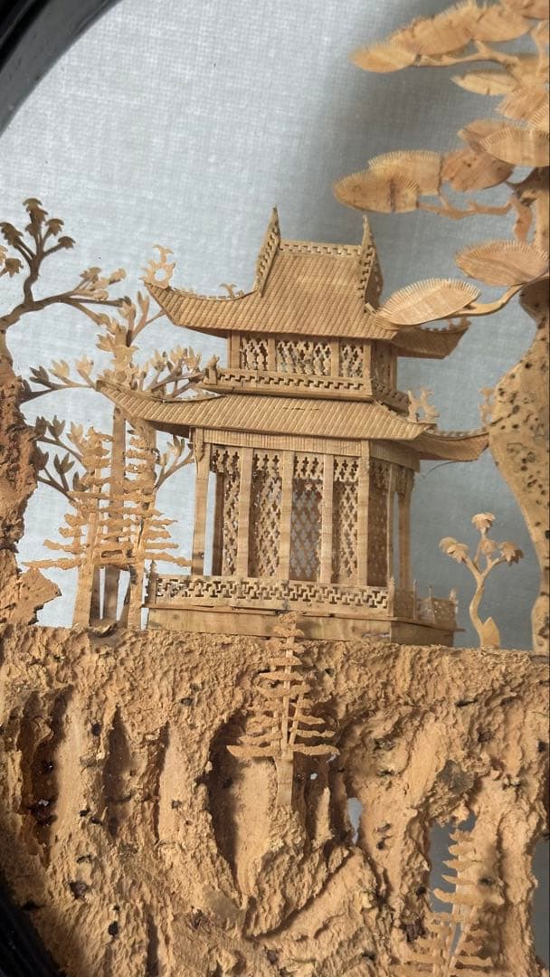 木製風景彫刻 置物 直径約30cm