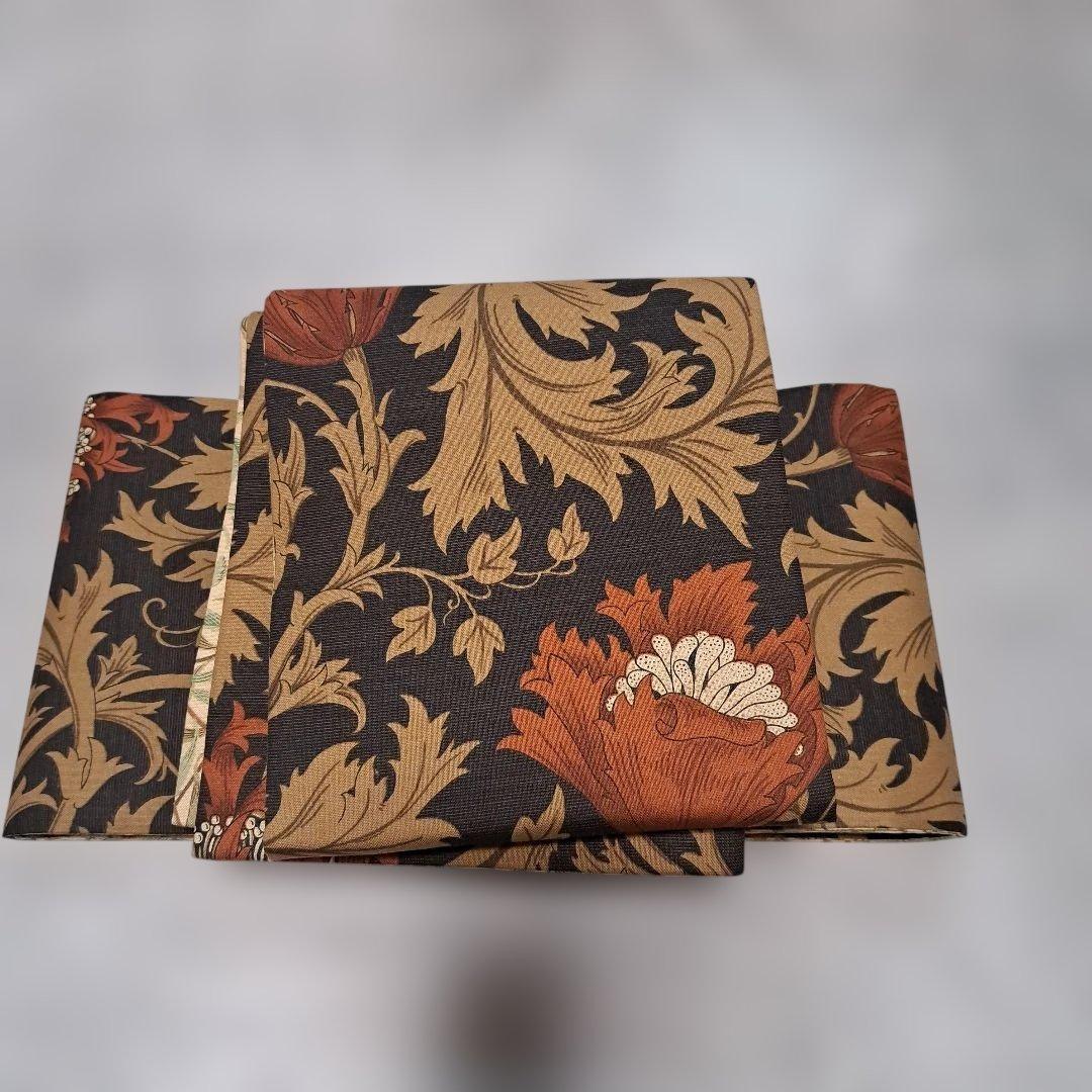 半幅帯　長尺　ウィリアムモリス　アネモネ　赤茶　×ウィローボゥ　リバーシブル