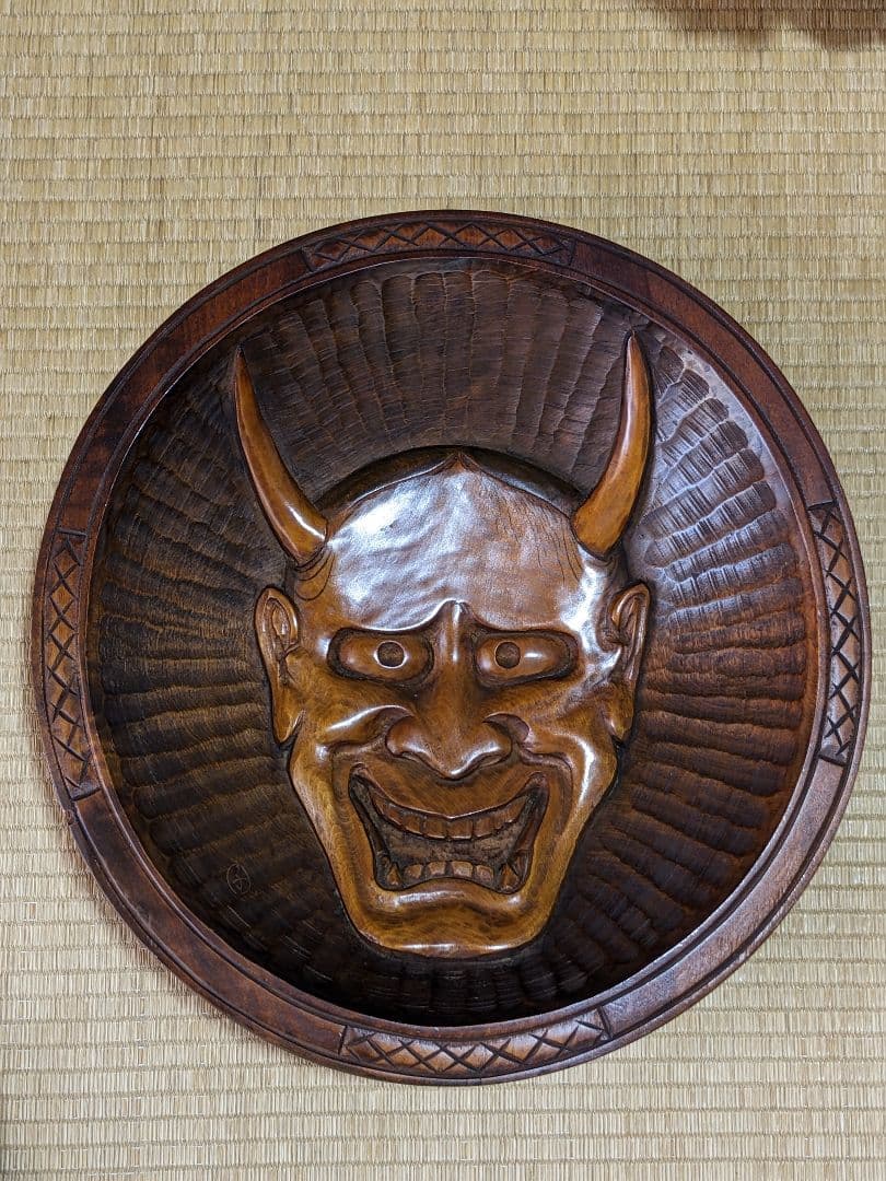 ♦木彫 般若 作家刻印入 壁掛 置物飾り 縁起物 魔除け厄除け開運 古美術骨董品