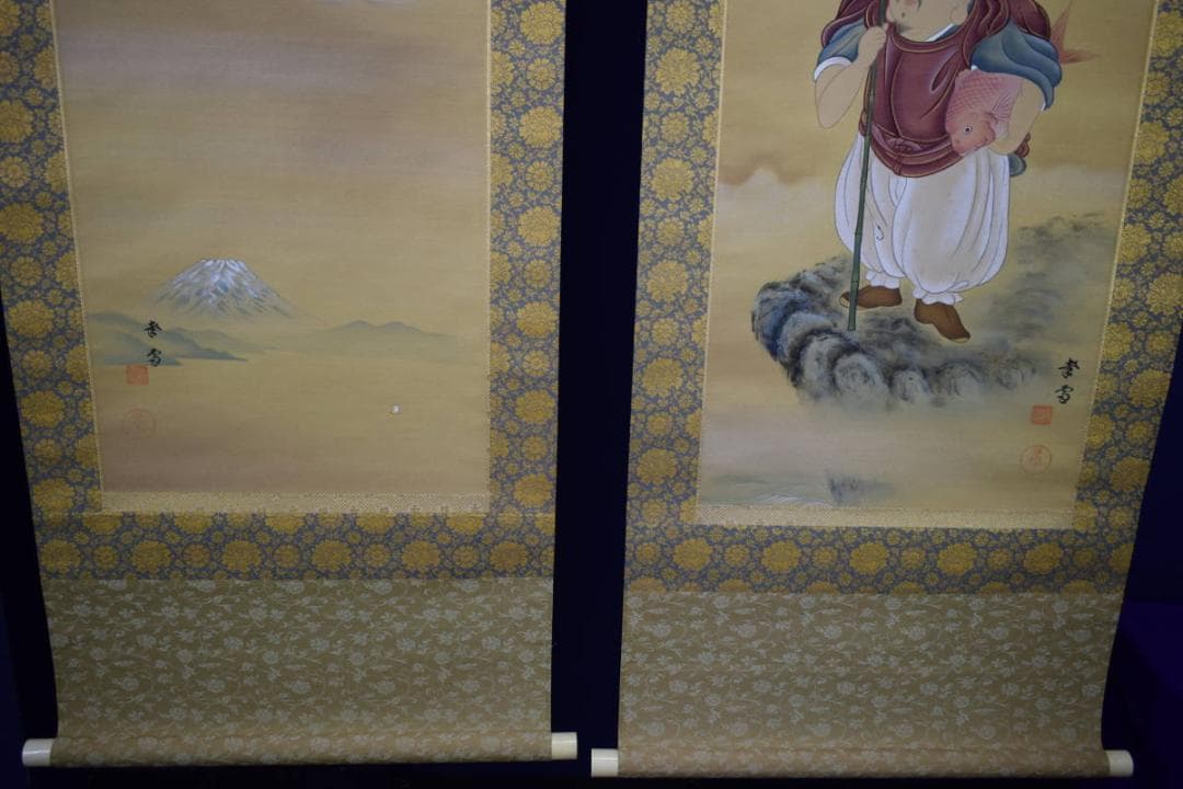 真作/国井幸雪/國井幸雪/恵比須大黒図/双幅/桐共箱付/布袋屋掛軸HI-275