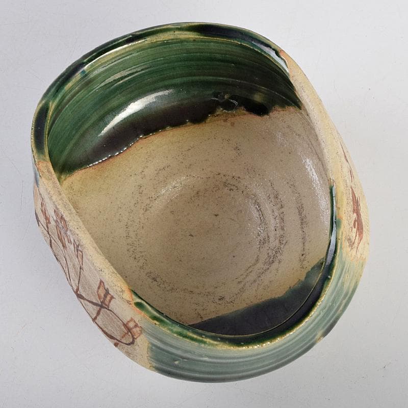 茶道具　古瀬戸　織部焼　沓茶碗　時代箱付　C　R9114