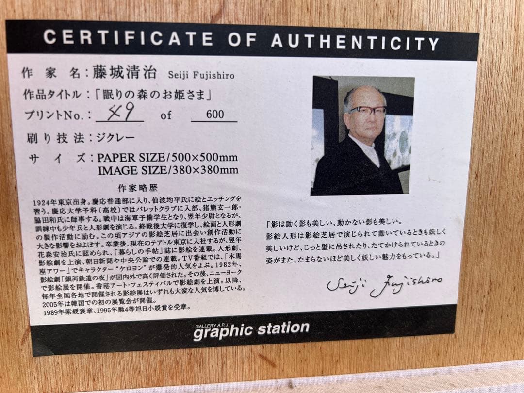 藤城清治　眠りの森のお姫さま版画 作家サイン入り
