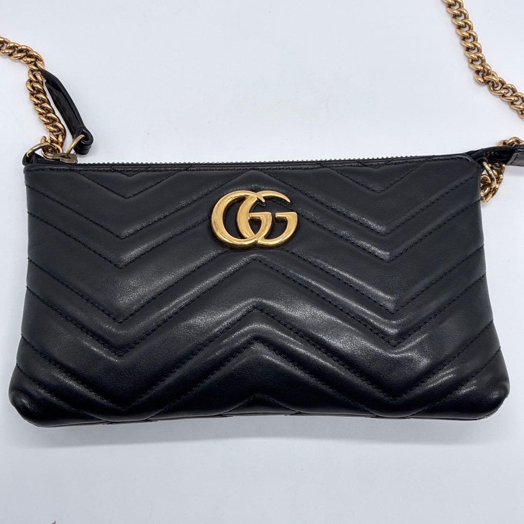 グッチ GGマーモント チェーンウォレット 黒 ゴールド金具 443447