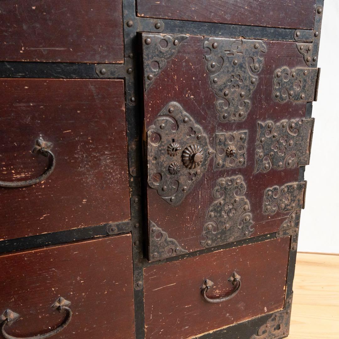 和箪笥　収納棚　4段　漆塗り　骨董　古道具　古家具　和家具　アンティーク