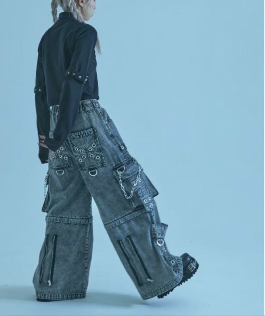 『REFLEM/レフレム』2WAYワイドデニムカーゴパンツ　グレー