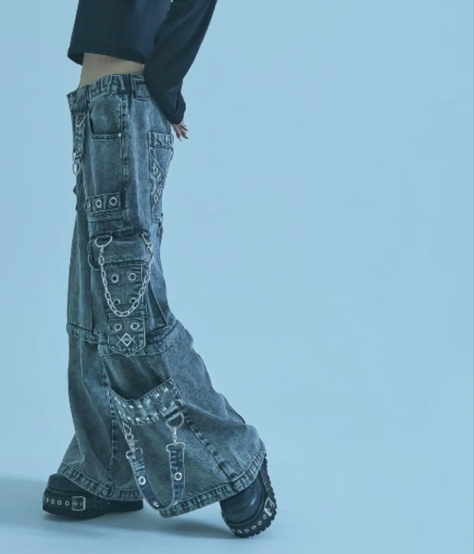 『REFLEM/レフレム』2WAYワイドデニムカーゴパンツ　グレー