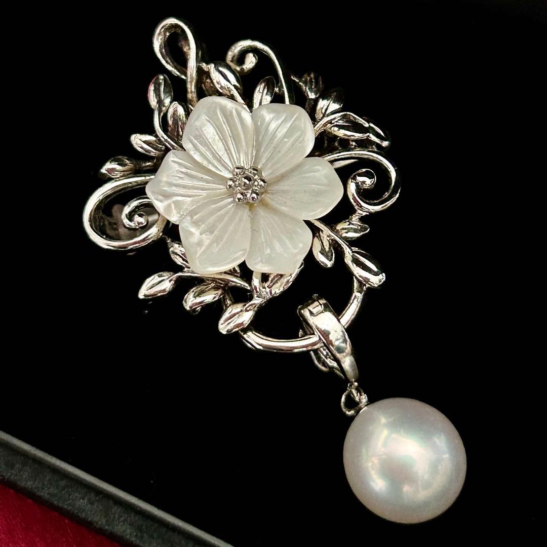 美品　silver925×白蝶貝×パール　2WAY ブローチ＆ペンダントトップ