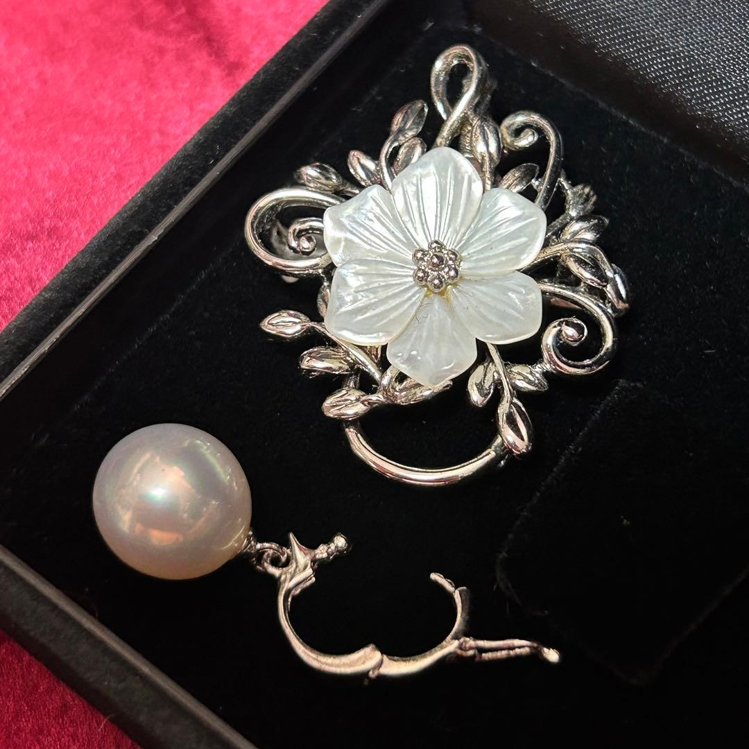 美品　silver925×白蝶貝×パール　2WAY ブローチ＆ペンダントトップ