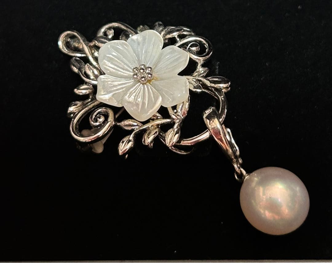 美品　silver925×白蝶貝×パール　2WAY ブローチ＆ペンダントトップ