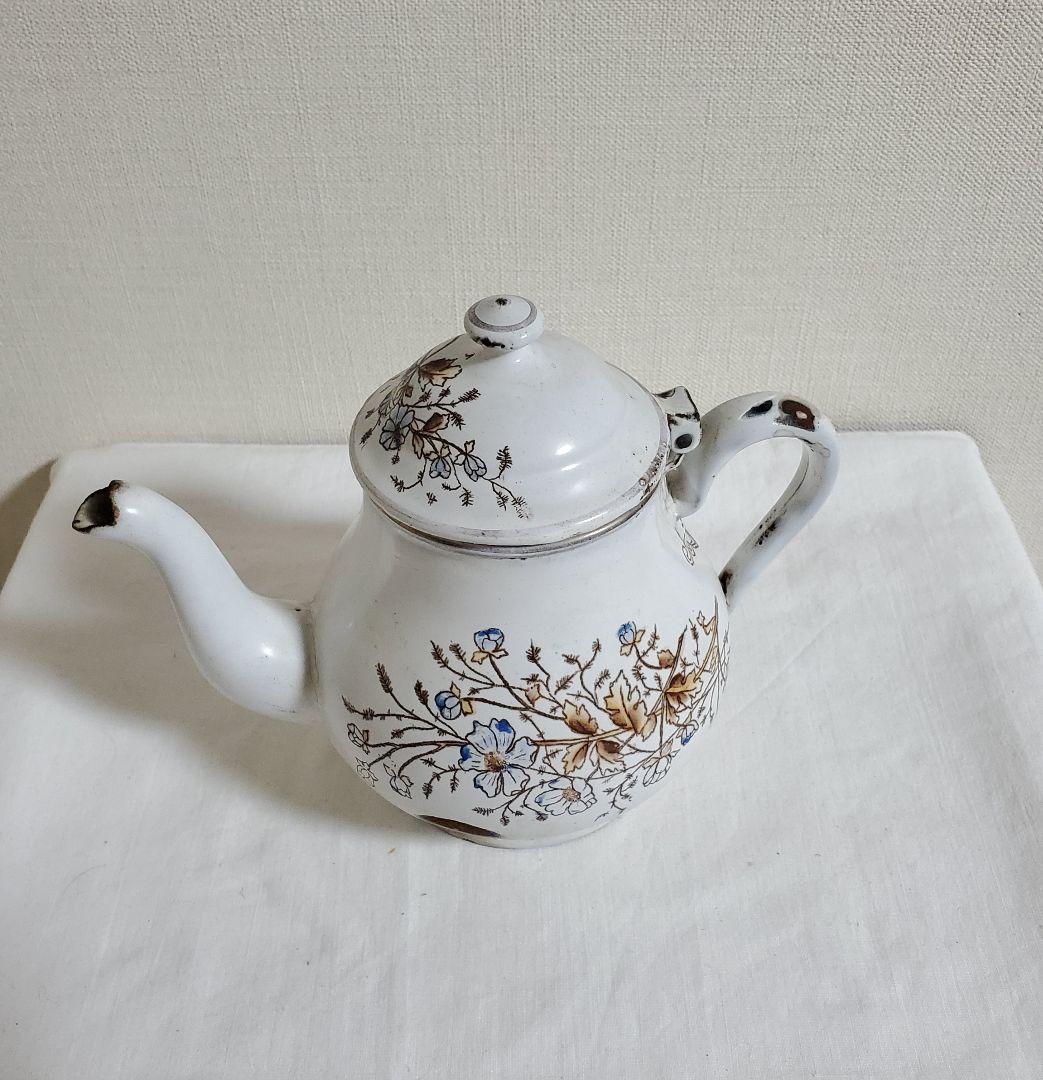 フランスアンティーク　ホーロー　ティーポット