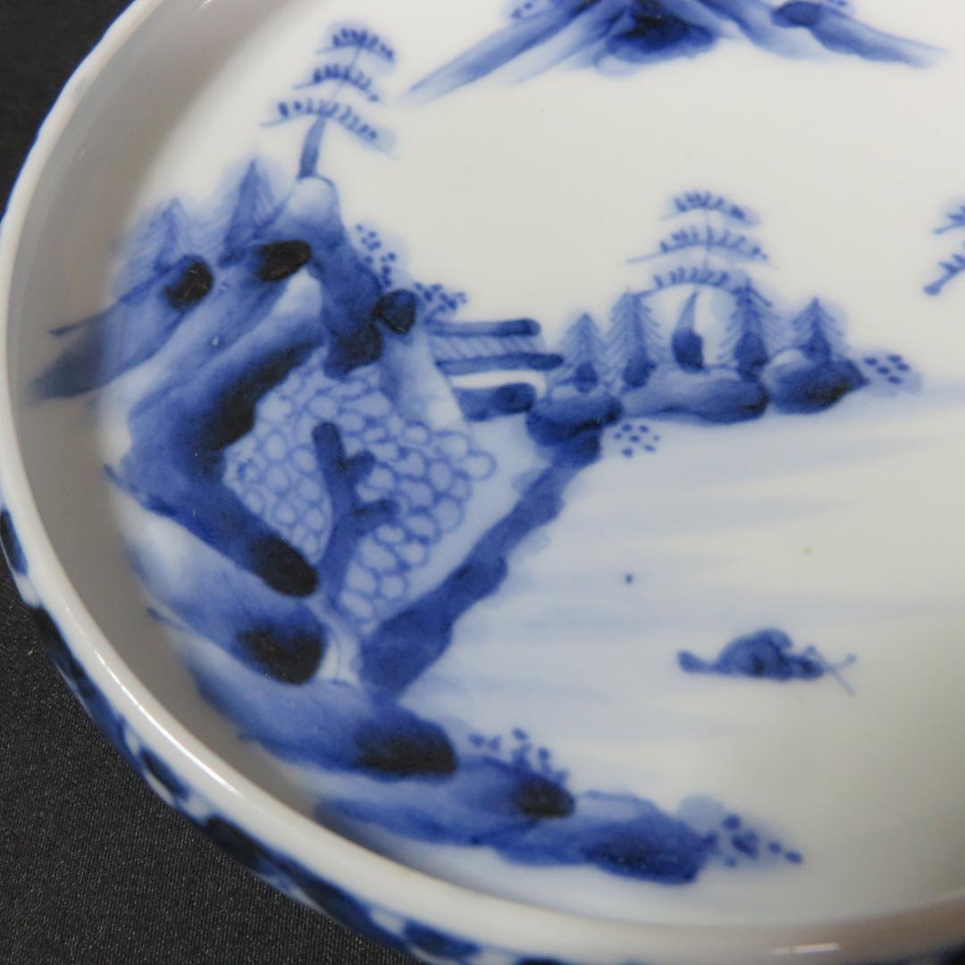 小皿 染付 山水 5枚 手塩皿 鍋島 古伊万里 江戸 変わり縁