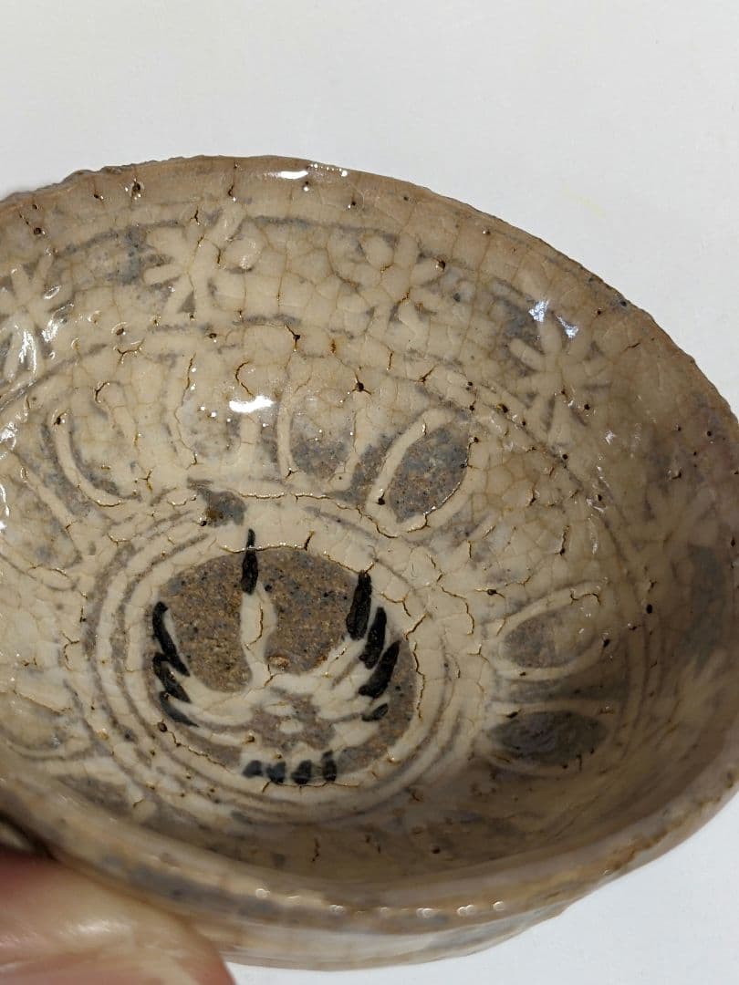 ⭐明治時代 三島唐津 絶品 珍物 四代 清水六兵衛 黒土 象嵌鶴紋様 骨董品