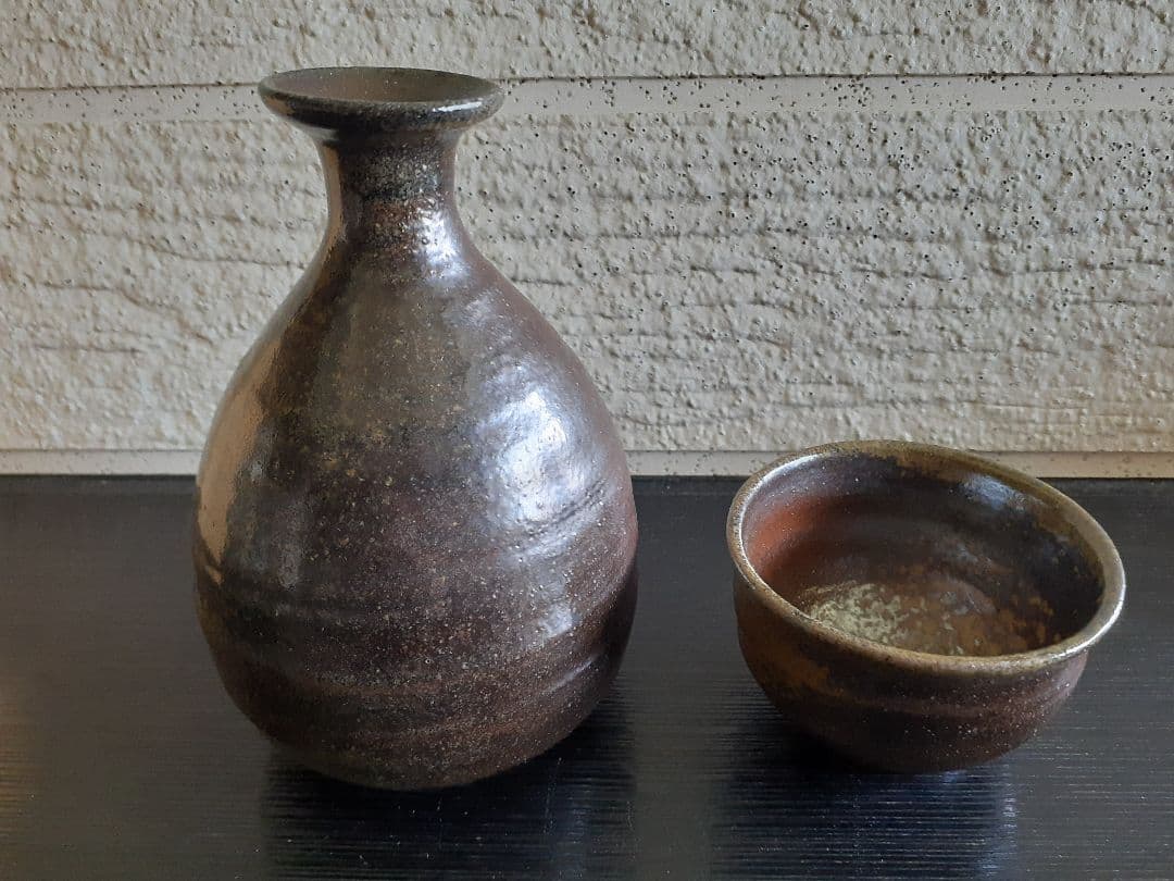 斜里窯 酒器揃い　灰被り徳利 ぐい飲み