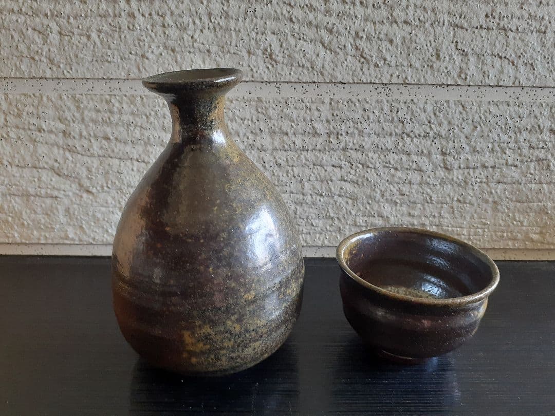 斜里窯 酒器揃い　灰被り徳利 ぐい飲み