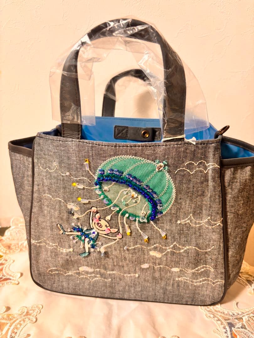 【新品未使用タグ付】アルベロベロ　花クラゲジーンズ生地手提げバッグ