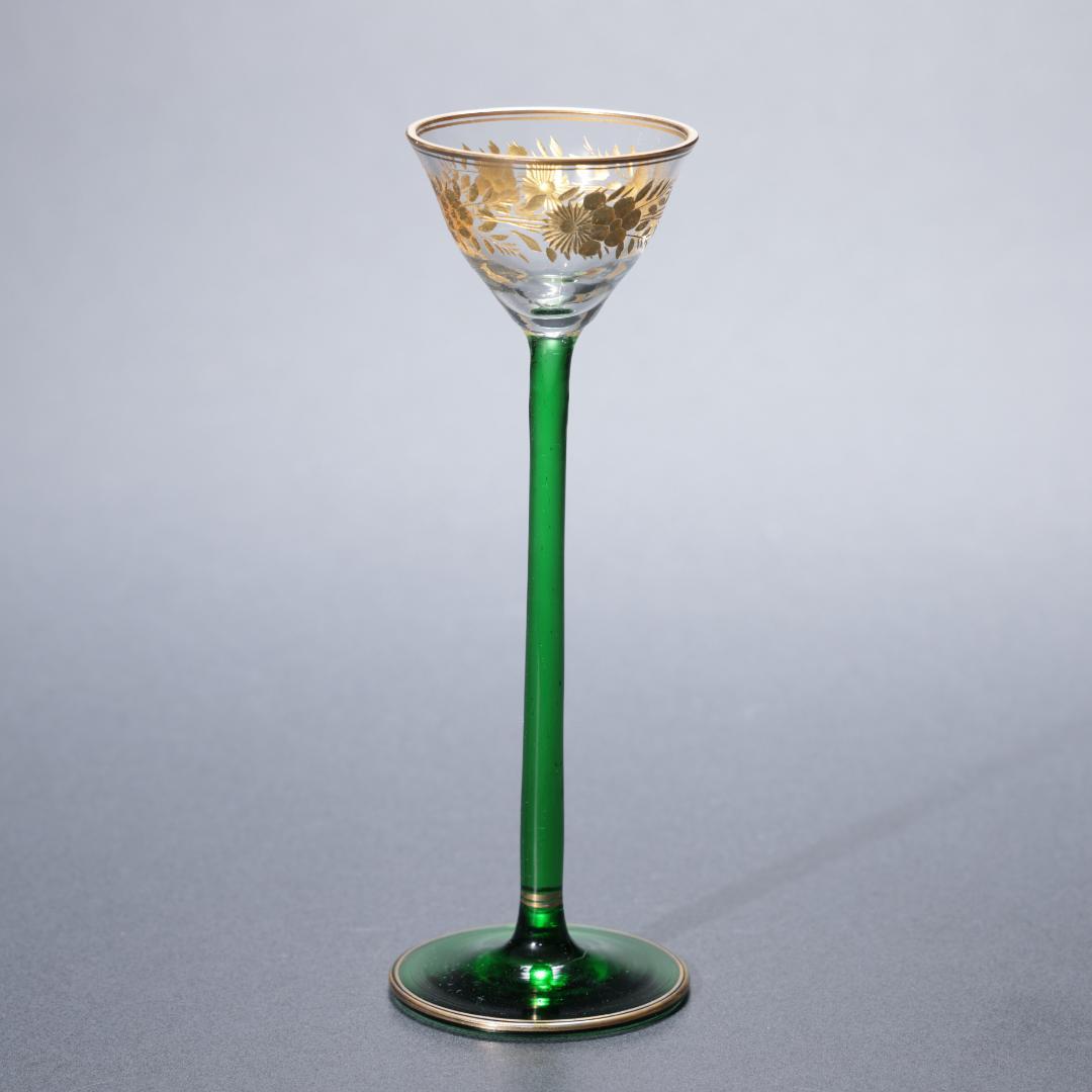 アンティークグラス　リキュールグラス　金彩に緑のステム　R1346ダI