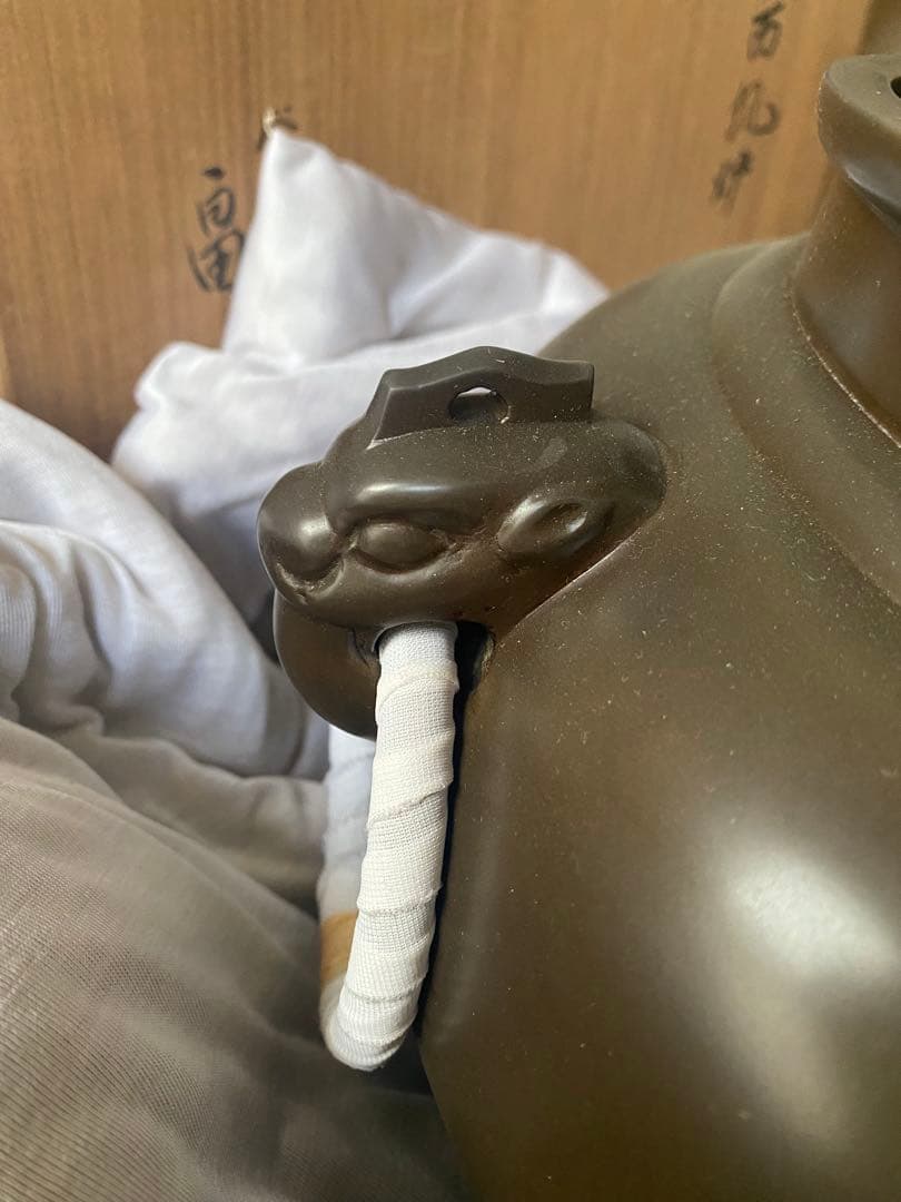 唐銅　鬼面風炉　釜師　畠　春斎氏作　共箱付