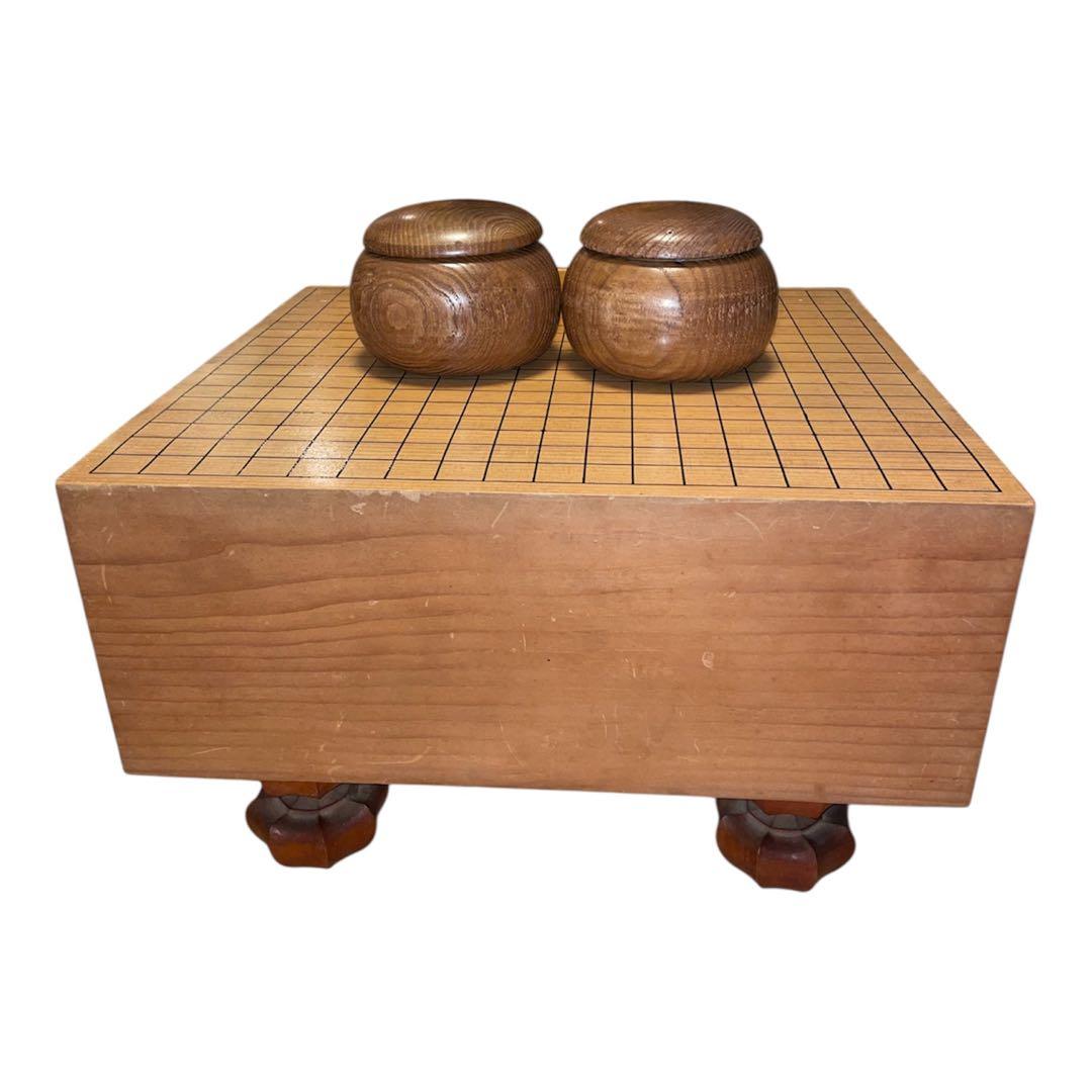 【極厚5.8寸】足付碁盤 新榧 柾目 17.5cm 天然蛤碁石 銘木碁笥セット