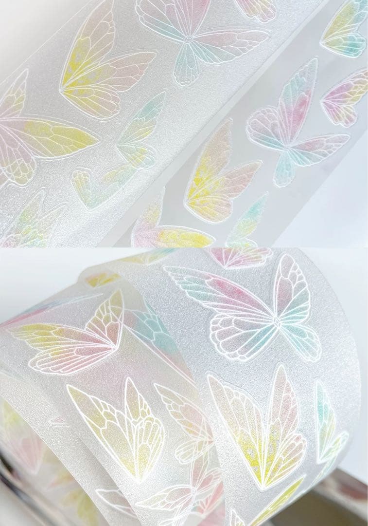 【9071】海外　マスキングテープ　6m巻　PETラメ加工+カッティング　蝶々