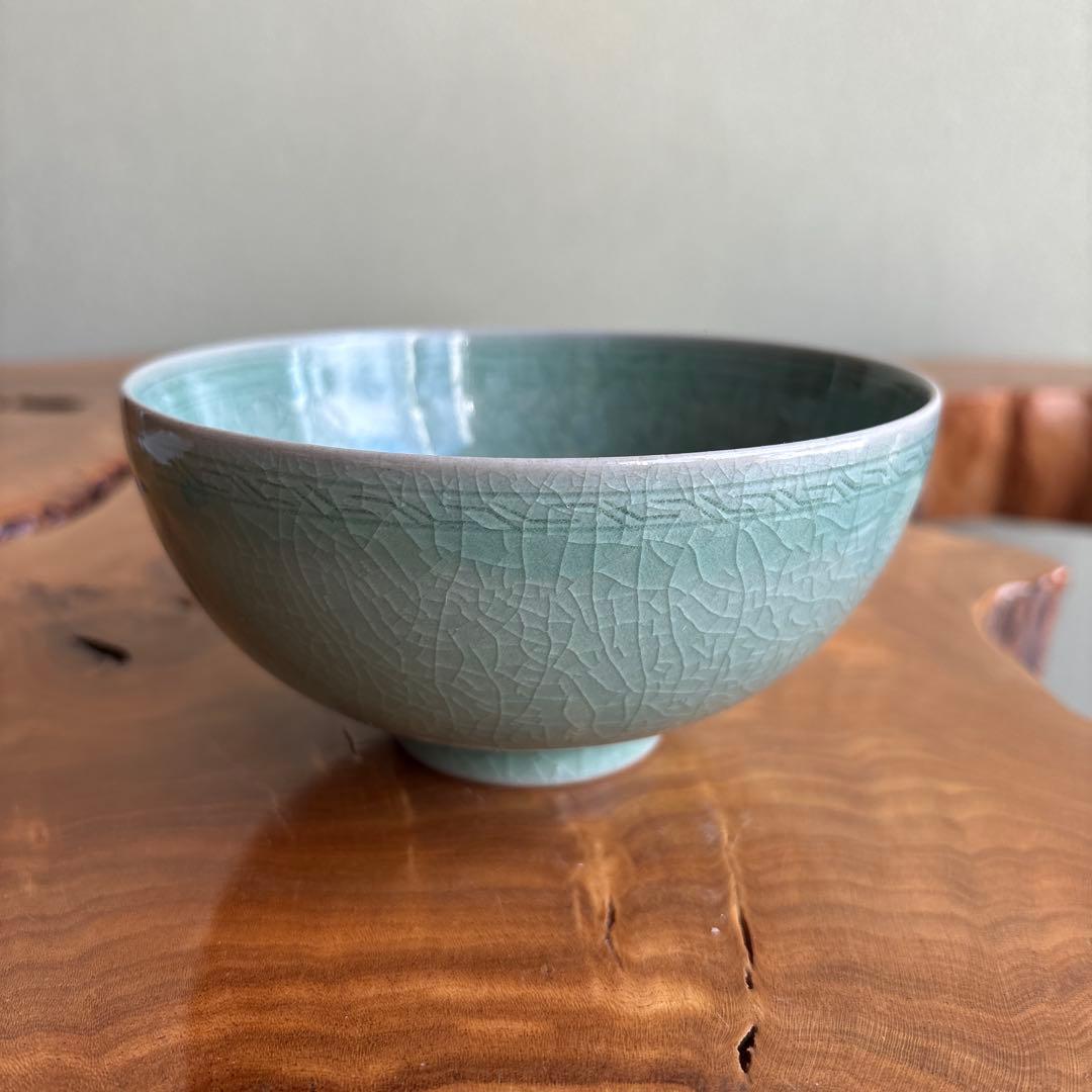 高麗青磁 東谷 金正黙 抹茶碗 茶道具 共箱（463Fc）